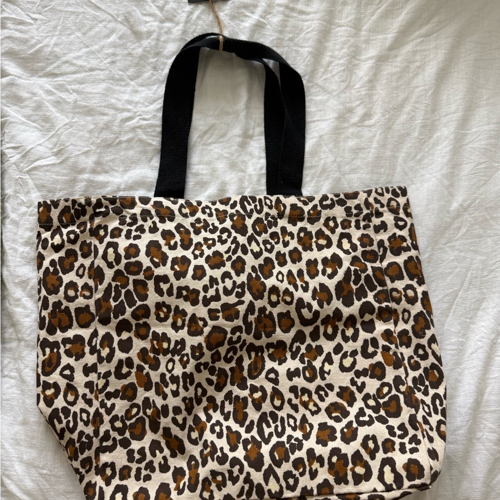 Leopard Print Canvas Tote Bag with Black Handles